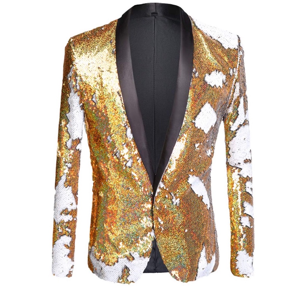 Men Two Color Sequins Shiny Blazer Suit Jacket